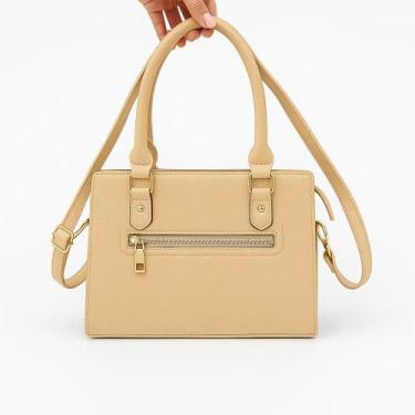Imagem de Bolsa Feminina Chique Estruturada com Alça Dupla e Zíper Dourado Ideal