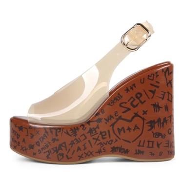 Imagem de USRUNOE Sandálias femininas plataforma de cortiça salto grosso transparente para festas e férias, Jelly-nude, 35