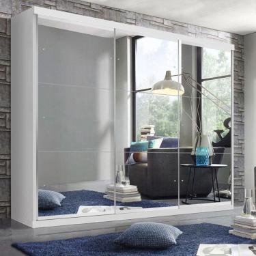 Imagem de Guarda Roupa Casal 3 Portas de Correr 4 Gavetas e 9 Espelhos Rennes Espresso Móveis Branco