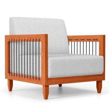 Imagem de Poltrona Decorativa Varanda Samoa Madeira Maciça com Cordas Náutica Linho Rústico Grigio  - Abmaza