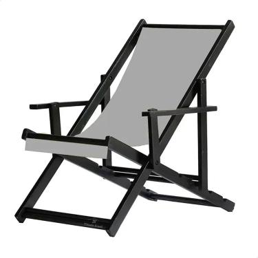 Imagem de Espreguiçadeira Preguiçosa Dobrável Envernizada Black em Madeira Maciça Tecido