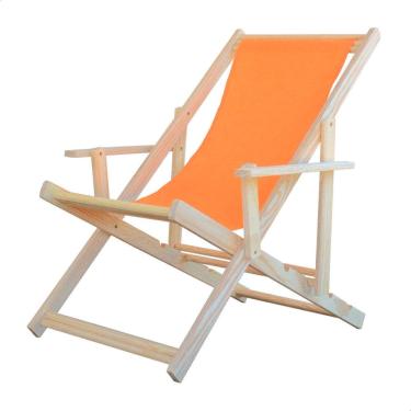 Imagem de Espreguiçadeira Dobrável para Piscina ou Varanda - Madeira Maciça, Com Braço, Natural