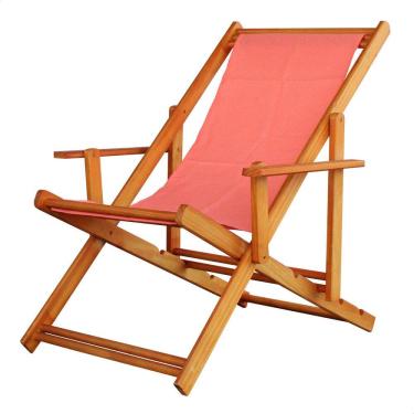 Imagem de Espreguiçadeira Preguiçosa Dobrável Envernizada Mel em Madeira Maciça Tecido