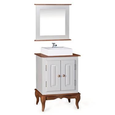 Imagem de Gabinete para Banheiro 2 Portas com Cuba e Espelheira Dália 3057 - Off White/Imbuia Glazer