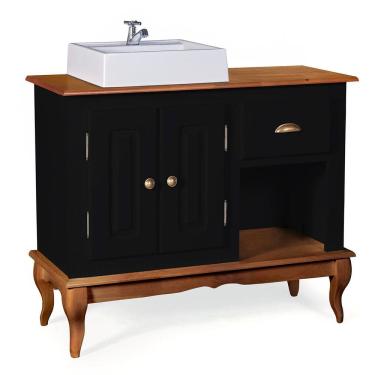 Imagem de Gabinete para Banheiro 2 Portas com Cuba Dália 3058 - Preto/Imbuia Glazer