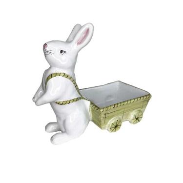 Imagem de Coelho Carroça Cerâmica Páscoa Peter c/Ovinhos 11x24x20,5cm - Luiz Sal
