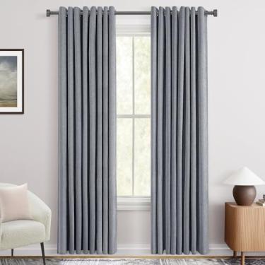 Imagem de Cortinas blackout cinza carvão 274 cm de comprimento para quarto com ilhós cortina de veludo chenille bloqueio de luz isolamento térmico rústico texturizado casa de fazenda sala de estar cortinas