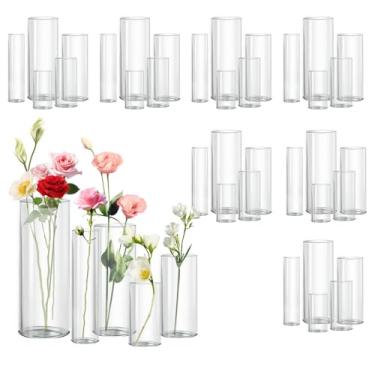 Imagem de Zomiol Vaso de vidro de 40 peças para centros de mesa, 4,6,7,5, 8,10 cm de altura, cilindro transparente, suporte de vela flutuante para mesa de casamento, decoração de casa e festa
