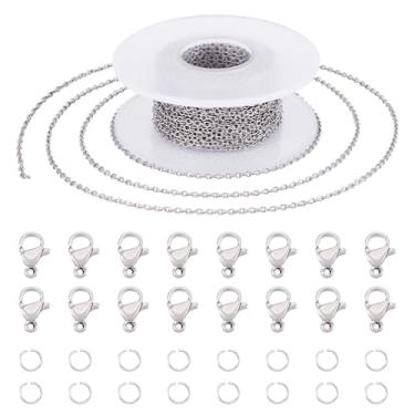 Imagem de Spritewelry Kit de corrente de aço inoxidável de 1,8 m com elos soldados e 20 fechos de garra de lagosta e 50 anéis de salto para fabricação de joias