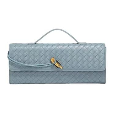 Imagem de AWUXINE Bolsa feminina de tecido feito à mão, casual, bolsa clutch de couro, bolsa tiracolo moderna, Azul