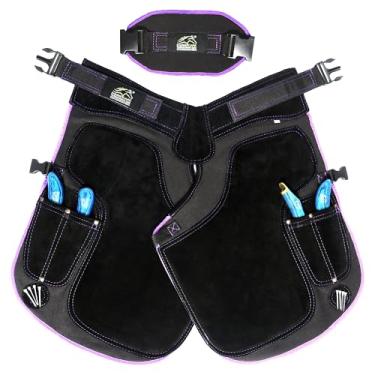 Imagem de Equine Care Avental Farrier feminino – Avental de couro e lona de 58 cm para aparar cascos e ferradura, cintura ajustável 71-132 cm, couro bovino de 2 mm, 500 g/m2, suporte para as costas, 4 bolsos