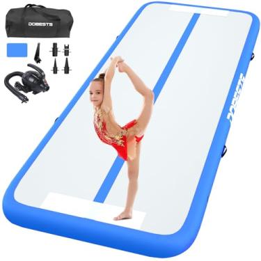 Imagem de Tapete de ginástica tombado de pista aérea inflável 3 m 4 m 4 m 6 m Tapete de ginástica 4 polegadas de espessura para uso doméstico/Treinamento/Cheerleading/Yoga/Water Fun com bomba elétrica (azul, 3 m)