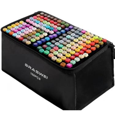 Imagem de Canetas para Pintar Touch 168 Cores, Marca Texto, Ponta Dupla para Colorir - Canetinhas Secagem Rápida, à Base de Álcool, Não Tóxicas - Ideal para Desenho, Lettering, Caligrafia, Presente Criativo