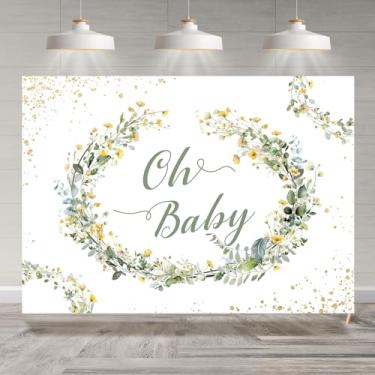 Imagem de Rsuuinu Pano de fundo para chá de bebê, flores amarelas, folhas verdes, fundo fotográfico para recém-nascidos, artigos de decoração de festa de aniversário, banner, mesa de bolo, suporte de estúdio