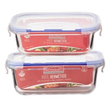 Imagem de Kit 2 Potes De Vidro Retangular Tampa Hermética 420ML 560ML - HAUSKRAF