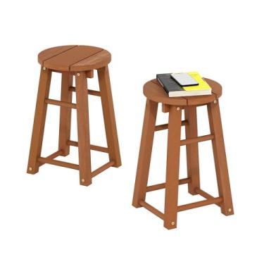 Imagem de Furinno Banqueta Tioman Outdoor de madeira 18 bar em óleo de teca, conjunto de 2, natural