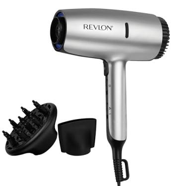 Imagem de REVLON Secador de cabelo Dry Max com difusor para cachos naturais | Evita frizz, acelera o tempo de secagem e reduz danos, além de concentrador para estilo preciso, 1875 watts (prata)