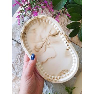 Imagem de Bandeja Bubble Oval - Diversas Cores - Artesanal - Para decoração, porta joia, acessórios (Bege Marmorizado)