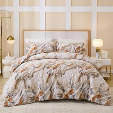 Imagem de Conjunto de edredom 100% algodão, tamanho Queen, 3 peças, roupa de cama de mármore acastanhado, moderno, simples, abstrato, macio, respirável
