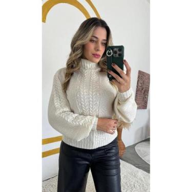 Imagem de Blusa Feminina Manga Bufante Grosso com Tranças e Bolinhas Moda Invern