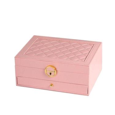 Imagem de Maleta Porta Joias Organizador Com Gaveta 2 Andares Para Brincos Aneis Pulseiras Relogio Viagem Rosa
