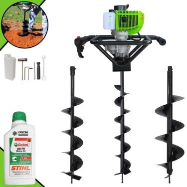 Imagem de Trado Motorizado Perfurador de Solo Menegotti MPS52 À Gasolina 1,8HP 52cc 9.000rpm Empunhadura Ergonômica C/ Brocas 80x10, 80x15 e 80x20 + ÓLEO STIHL