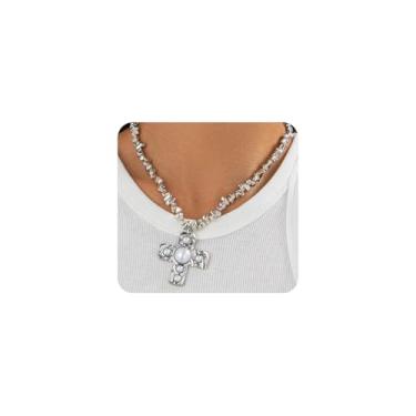 Imagem de Colar de cruz grossa para mulheres, prata dourada, berloque, vintage, crucifixo de pérola, colar grande, joias religiosas, presentes, Large, Metal, Sem Pedra Preciosa