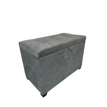 Imagem de Puff Baú Estofado Em Suede 68 Cm Para Sala, Quarto Em Mdf - Cinza
