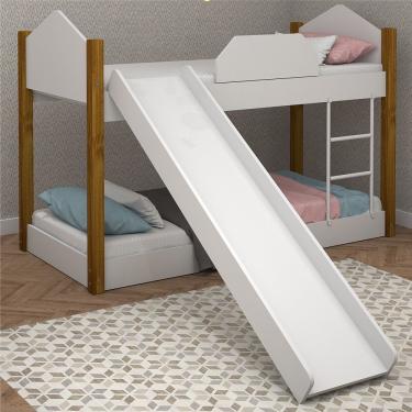 Imagem de Mini Beliche Clean Branco E Mel Com Colchões E Escorrega