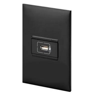 Imagem de Kit tomada usb 1 mod + placa 4x2 1 posto + suporte pial plus+ preto - 