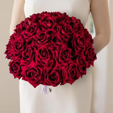 Imagem de Ttranewsoo Rosas falsas flores falsas rosas de seda rosas artificiais com hastes flores artificiais realistas adequadas para decoração de casa, buquê faça você mesmo, decoração de casamento, decoração