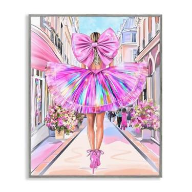 Imagem de Stupell Industries Design artístico giclée emoldurado cinza prismático com laço rosa e vestido por Jess Stempel, 76 x 61 cm