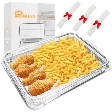 Imagem de vchin Cesta de fritadeira a ar para forno, cesta de fritadeira a ar, com conjunto de cesta e bandeja, fácil de limpar (39,6 cm x 29,5 cm)