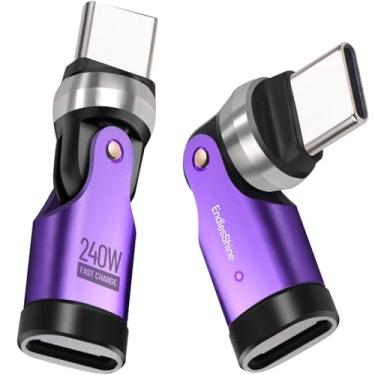 Imagem de ENDLESSHINE Adaptador USB C para C pacote com 2 PD 240W USB2.0 480Mbps transferência de dados cabo USBC macho para fêmea ângulo reto de 180° e conector de extensão rotativa de 360° com indicador LED