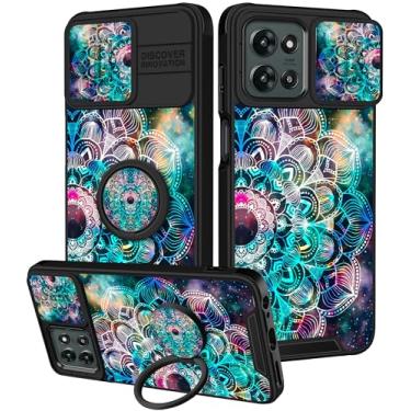 Imagem de Funermei Capa para Moto G 5G 2025 - Capa de telefone feminina bonita estética flor azul design exclusivo com capa de câmera e suporte de anel Funda para Motorola G 5G 2025