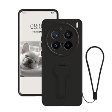 Imagem de Anlalish Capa compatível com Vivo X200 Pro, capa de silicone à prova de choque com cordão de pulso, capa de proteção total para lente da câmera para celular Vivo X200 Pro com suporte (preto)