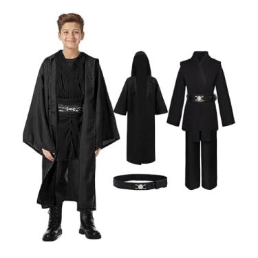 Imagem de Roupa infantil cosplay fantasia roupão túnica com capuz uniforme preto e marrom Halloween