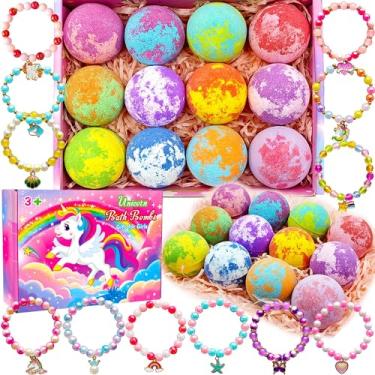 Imagem de Bombas de banho de unicórnio para meninas e crianças com brinquedos, joias surpresas, presente interno para meninas de 3, 4, 5, 6, 7, 8 anos, presentes de aniversário, presentes de Páscoa para meninas