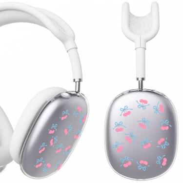 Imagem de BlHMCASE Capa de fone de ouvido para AirPods Max, lindo laço cereja kawaii, capa transparente para fones de ouvido, capa de silicone branca para Apple AirPods Max