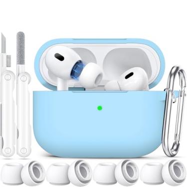 Imagem de Joremx Capa compatível com Airpods Pro 2 2023/2022/2019 com kit de limpeza, capa AirPod Pro de proteção de silicone com pontas auriculares para mulheres e homens, capa para Airpods Pro 2ª/1ª geração