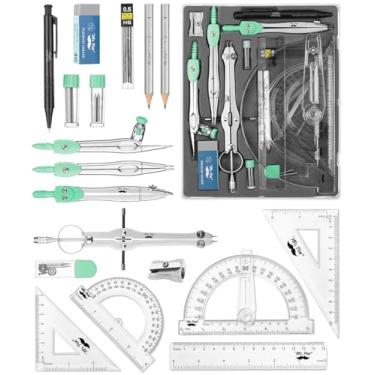 Imagem de Mr. Pen Conjunto geométrico com transferidor de braço oscilante de 15 cm, divisor, conjunto de quadrados, régua, verde e prata