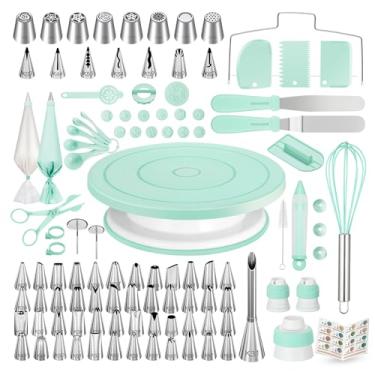Imagem de Kootek Kit de decoração de bolo com 158 peças com toca-discos de bolo, 64 pontas de confeitar, 50 + 2 sacos de confeitar, espátulas de cobertura, nivelador, raspadores, moldes de fondant e mais