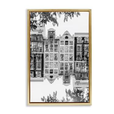 Imagem de Stupell Industries Tela flutuante emoldurada dourada refletida vista da cidade design de arte de parede por Robin Vandenabeele, 63 x 43 cm