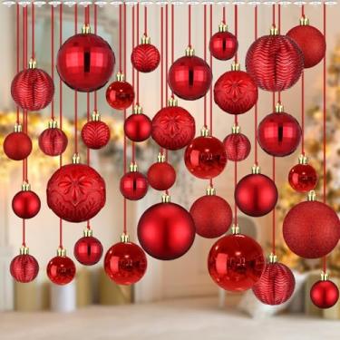 Imagem de Relaxgiant 36 peças de enfeites de bolas de Natal para teto, bolas de Natal inquebráveis, bola de Natal pendurada no teto para decoração interna de festa de Natal (vermelha)