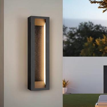 Imagem de LamQee Luminárias de parede modernas de 50,8 cm para ambientes externos 3000 K com moldura de metal retangular, à prova d'água, IP65, suporte de parede externo IP65 para varanda e garagem