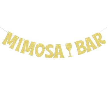 Imagem de Mimosa Bar Banner - Placa de bar borbulhante, placa de bar de casamento com flauta de champanhe, brunch de champanhe, aniversário, despedida de solteira, decorações de festa de noivado, glitter