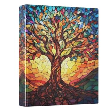 Imagem de Fichário de 3 anéis, árvore da vida com folhas, fichários de 3,8 cm, três fichários com prancheta, serve para papel de 21 x 28 cm, 3 bolsos internos de PVC transparentes para material de escritório