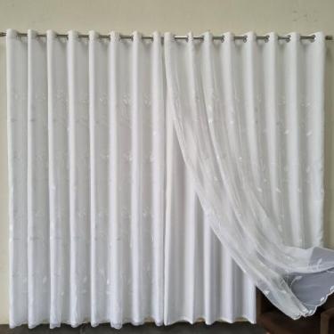Imagem de Cortina Para Sala Quarto Janela Voil Bordado Com forro Microfibra 4,00