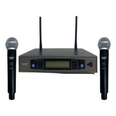 Imagem de Microfone Duplo Mão Sem Fio Skypix Sk M58d Uhf 200freq Metal