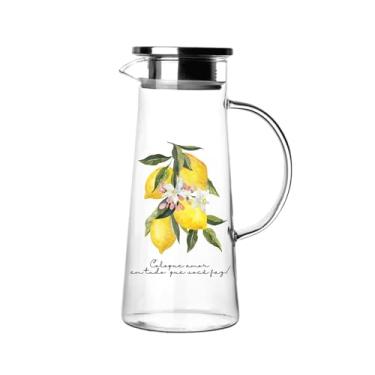 Imagem de 1 Jarra Vidro 1.3L Com Tampa Inox Item Personalizado C/Frases e Flores Impressão de Qualidade Não Desbota Ideal P/Mesa Posta Criativa (SICILIANO)